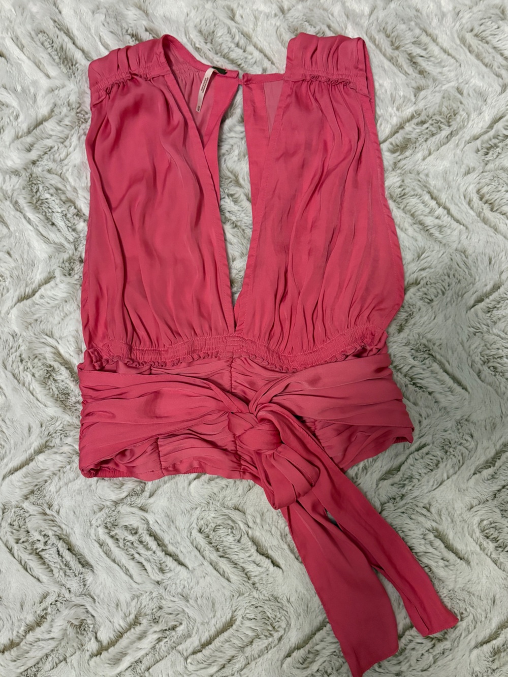 Free People Pink Ruched Tie Front Blouse Top Medium Boho Cottagecore